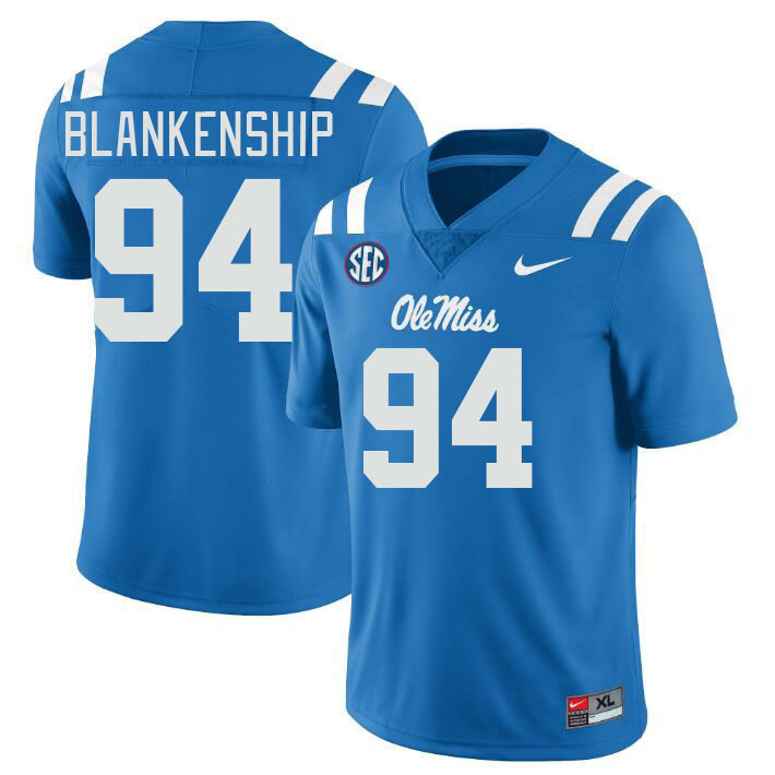 Men #94 Caleb Blankenship Ole Miss Rebels College Football Jerseys Stitched-Power Blue